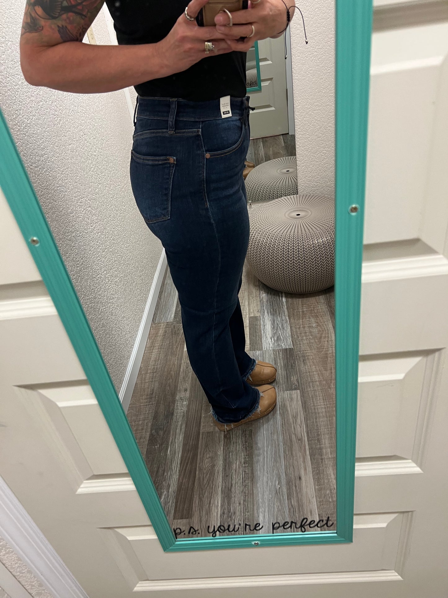 Cecelia Judy Blue Mid Rise Fray Hem Straight Leg Jeans
