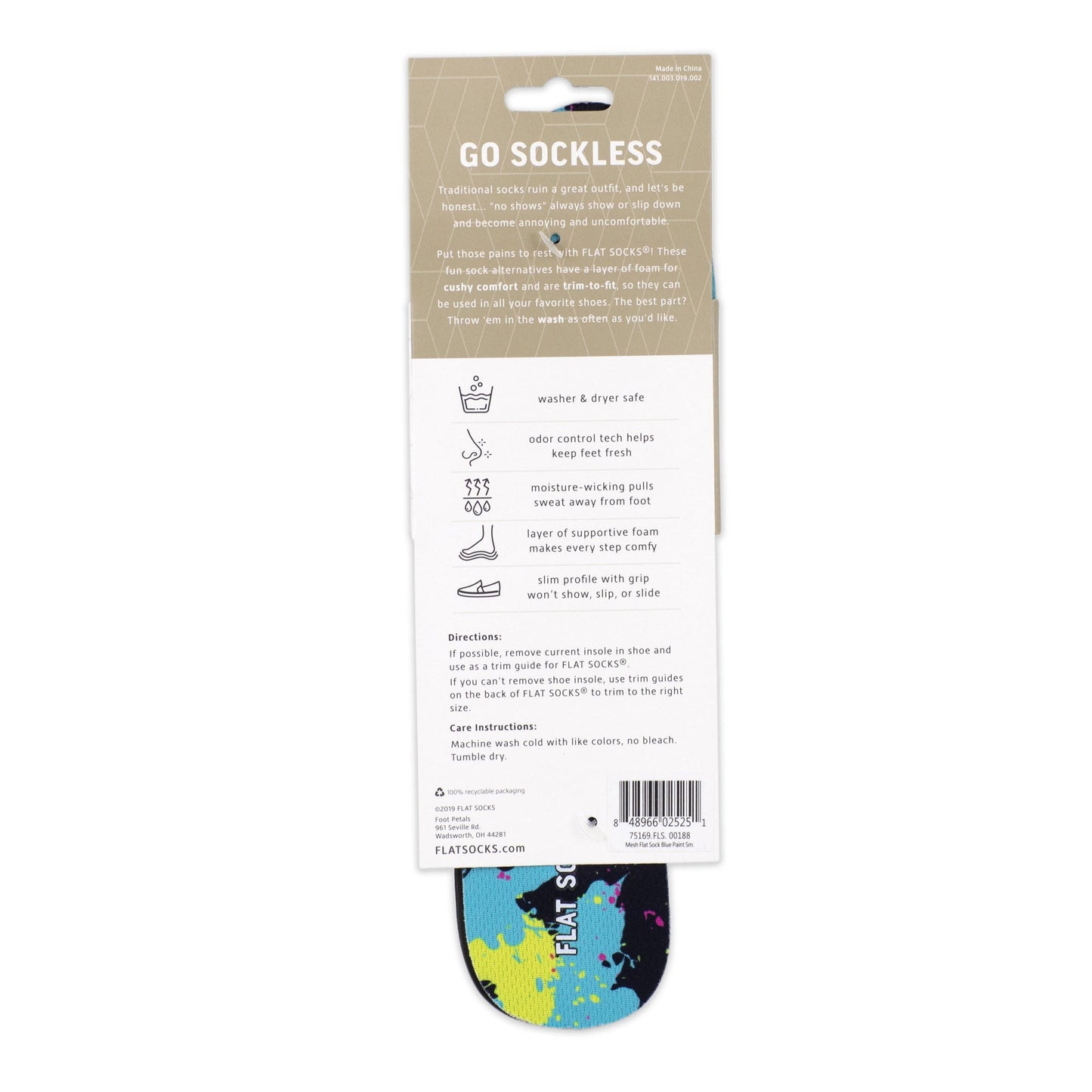 Paint Splatter FLAT SOCKS: One Size Small Fits up to Women's 11, Men's 10
