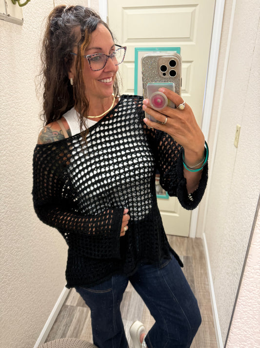 Black Beauty Crochet Long Sleeve Top