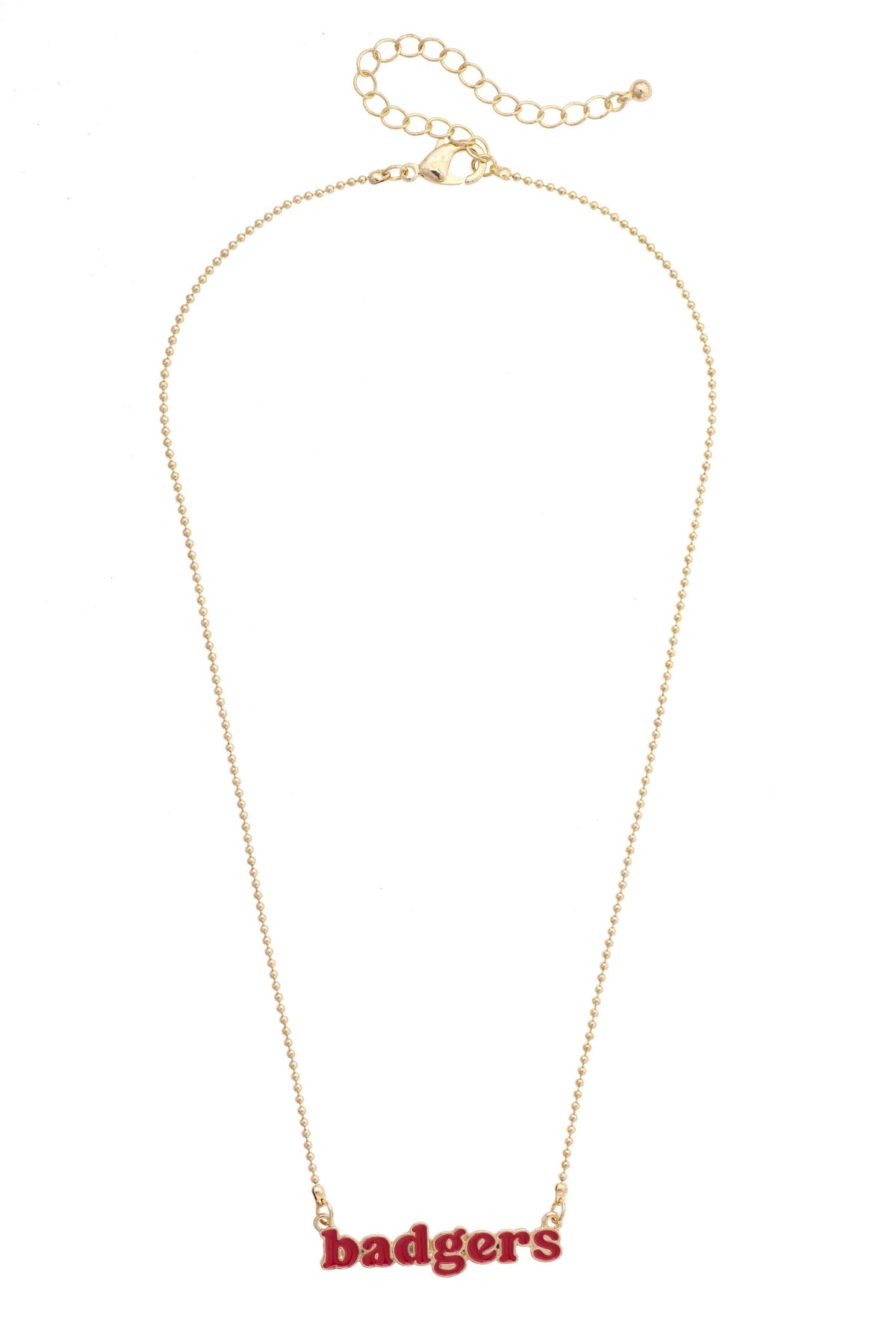 Wisconsin Badgers Slogan Necklace in Red/Shiny Gold
