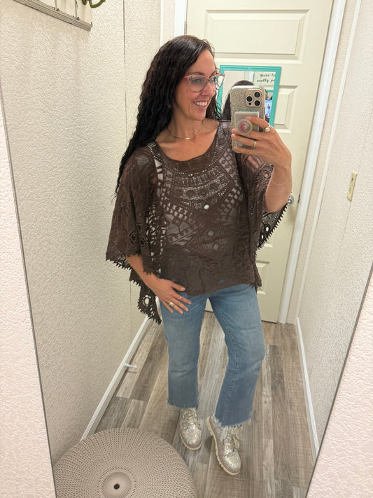 Brown Anastasia One Size Crochet Overlay
