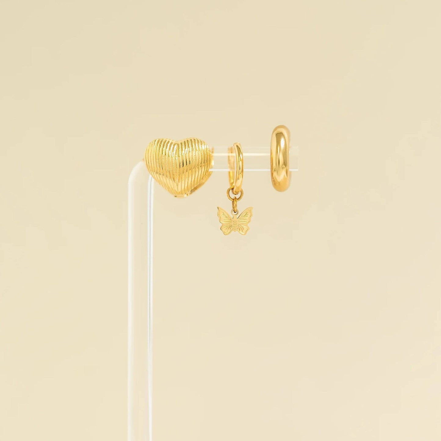 18K Gold PVD Stainless Steel Butterfly Huggie Earrings: Gold