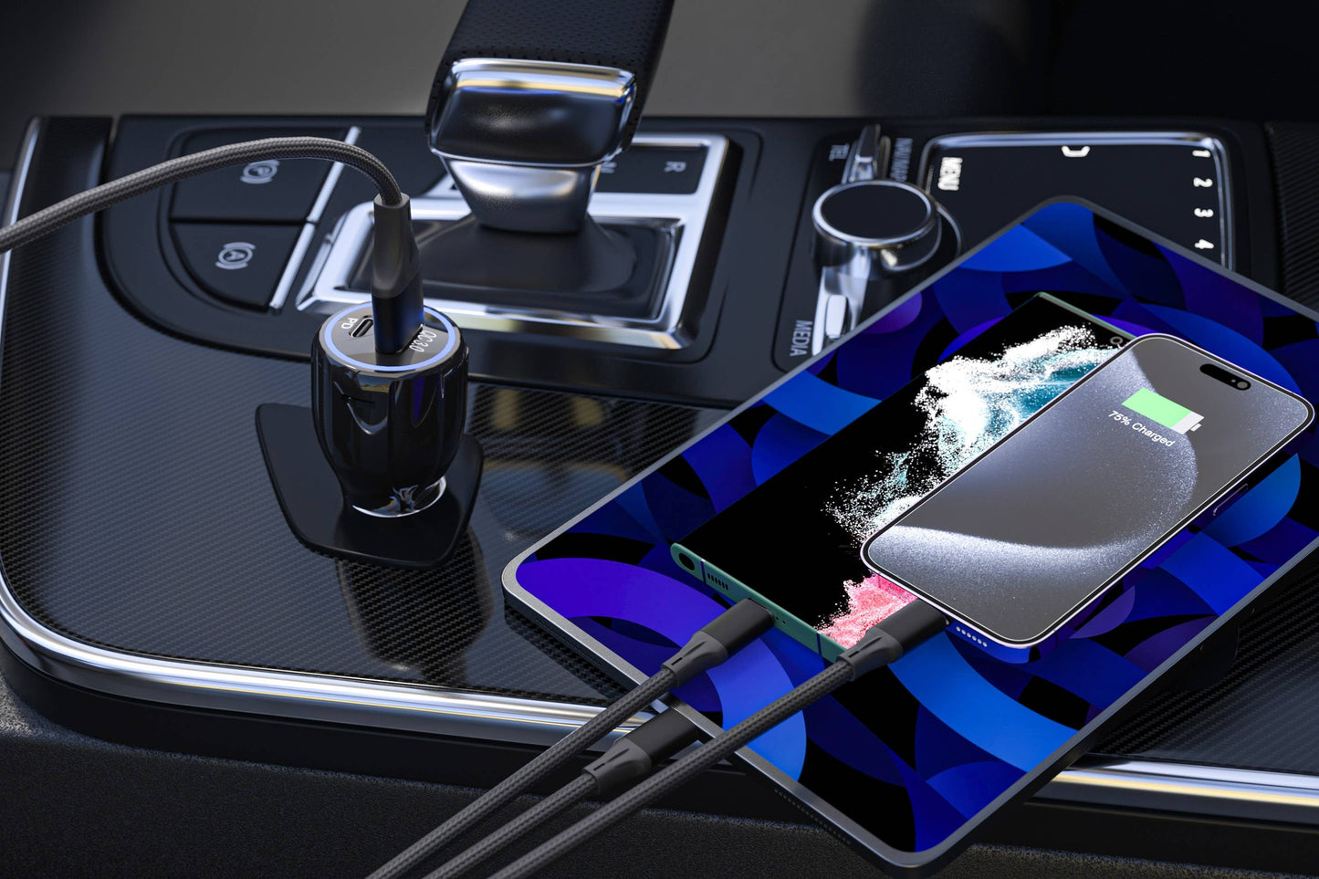 3-in-1 Blue Cable For IPhone/Ipad & Android Devices