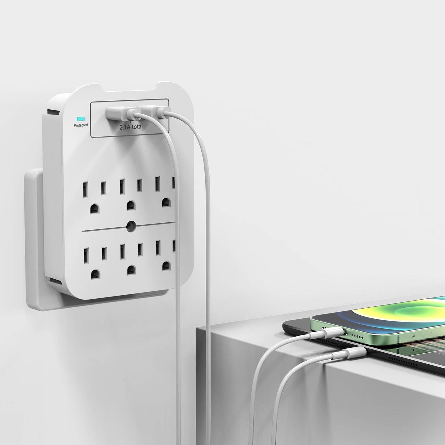 Black Charge Surge Protector, 6 Outlets/2 USB Ports