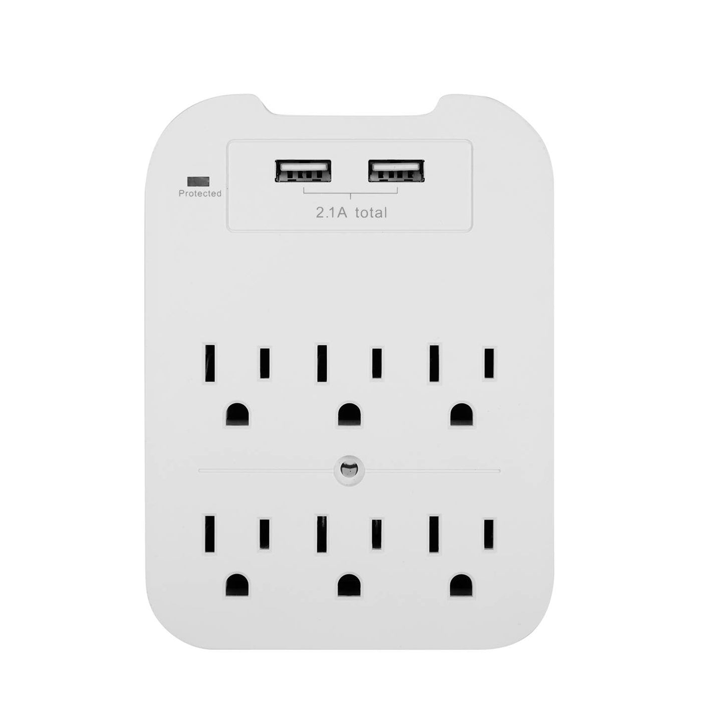 White Charge Surge Protector, 6 Outlets/2 USB Ports