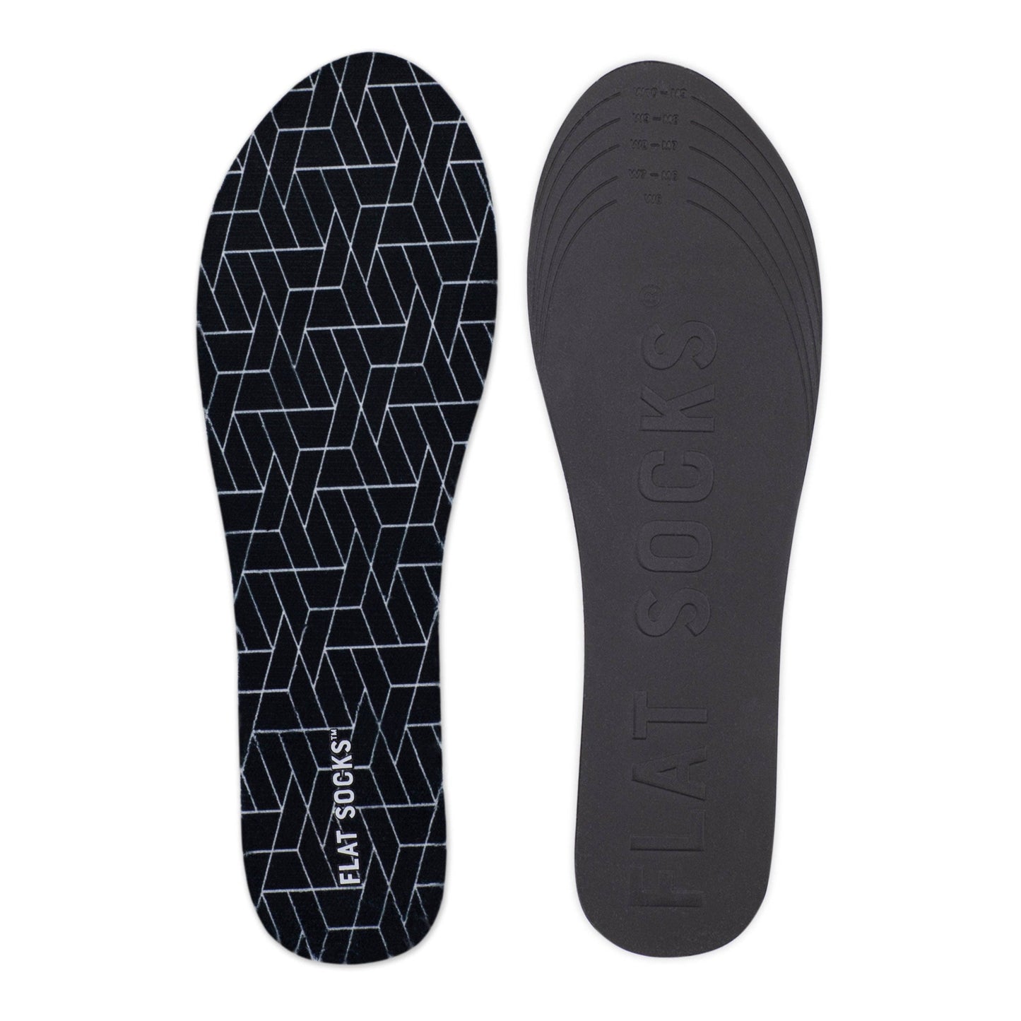 Black Geo FLAT SOCKS: Small (up to Women's 11, Men's 10)