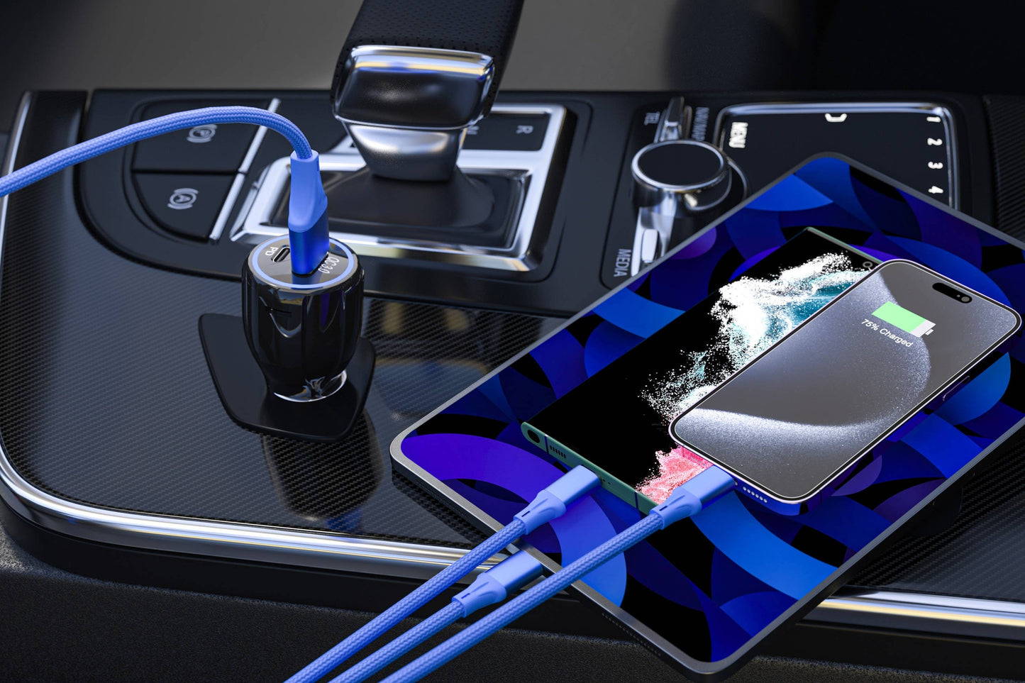3-in-1 Blue Cable For IPhone/Ipad & Android Devices