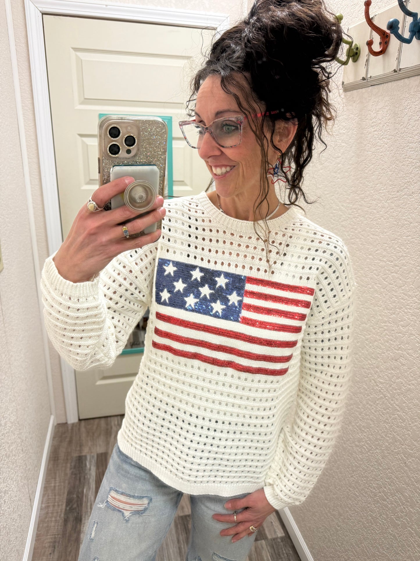 Patriotic Summer Open Knit Sweater