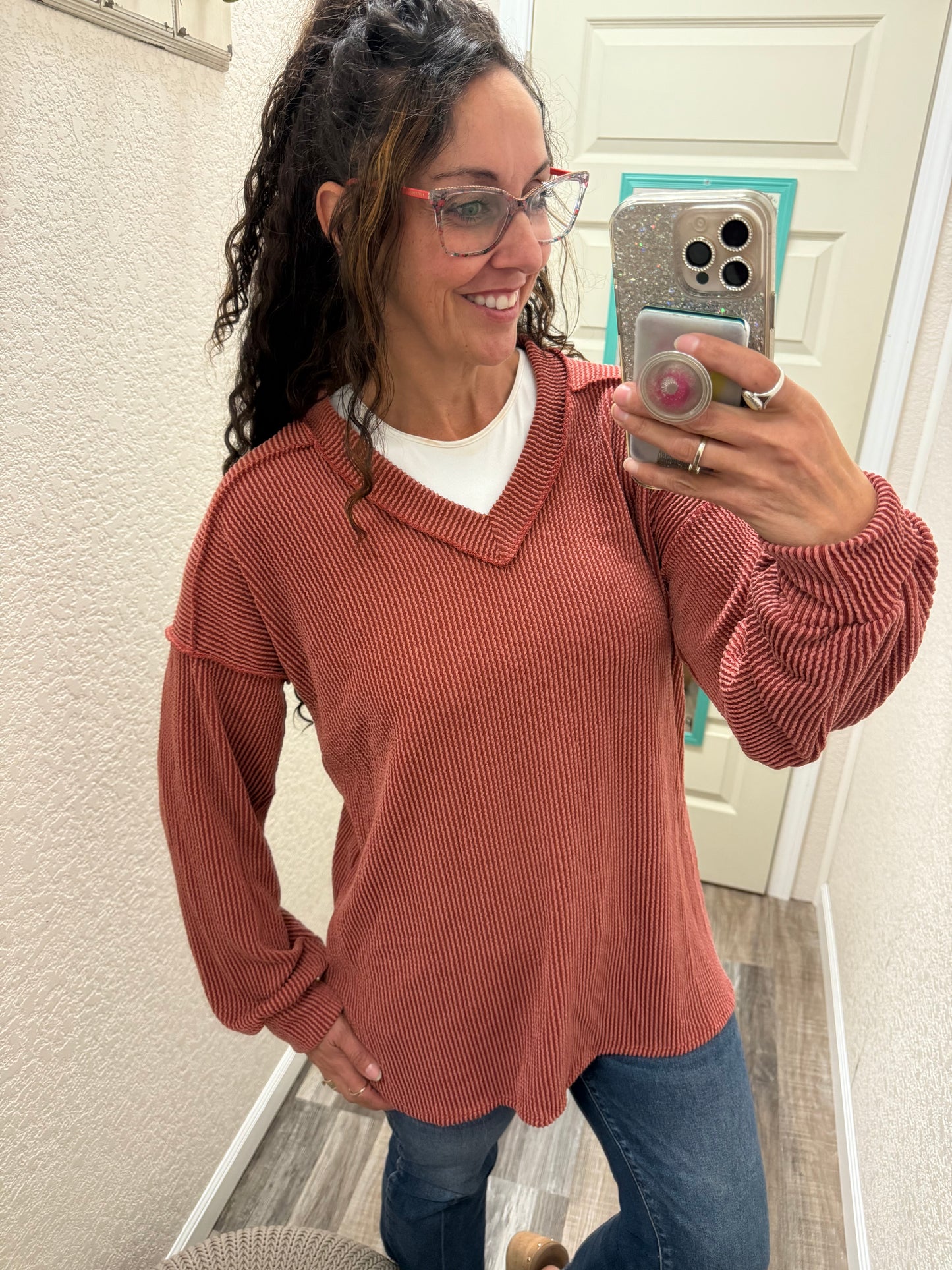 Autumn Nights Ribbed Long Sleeve Top