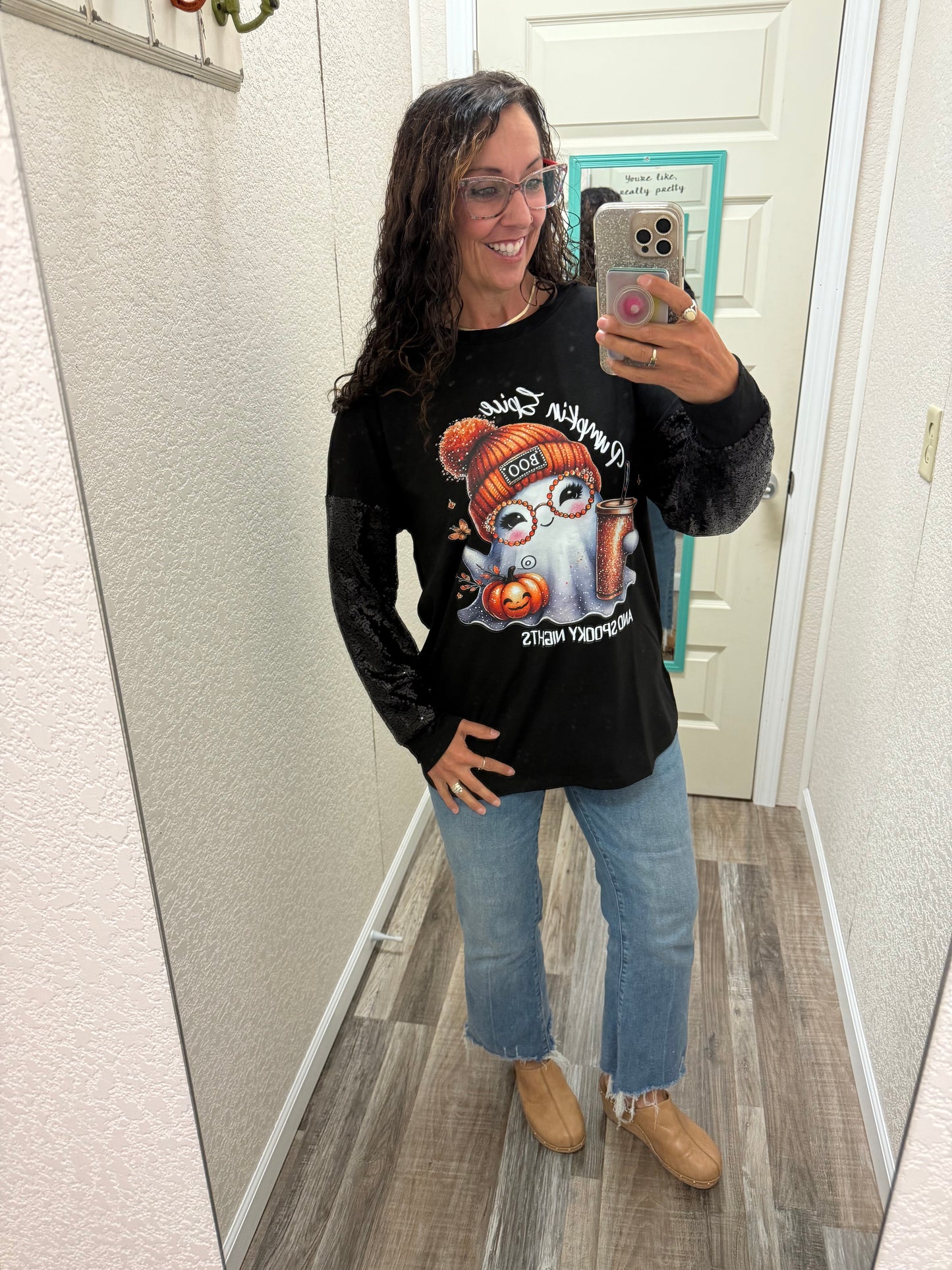 Pumpkin Spice and Spooky Nights Long Sleeve Top