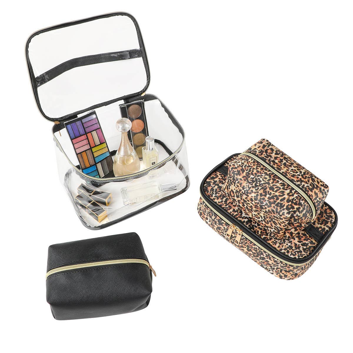4pc Leopard Black Cosmetic Set