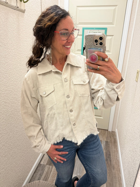 Britt Distressed Corduroy Cropped Jacket