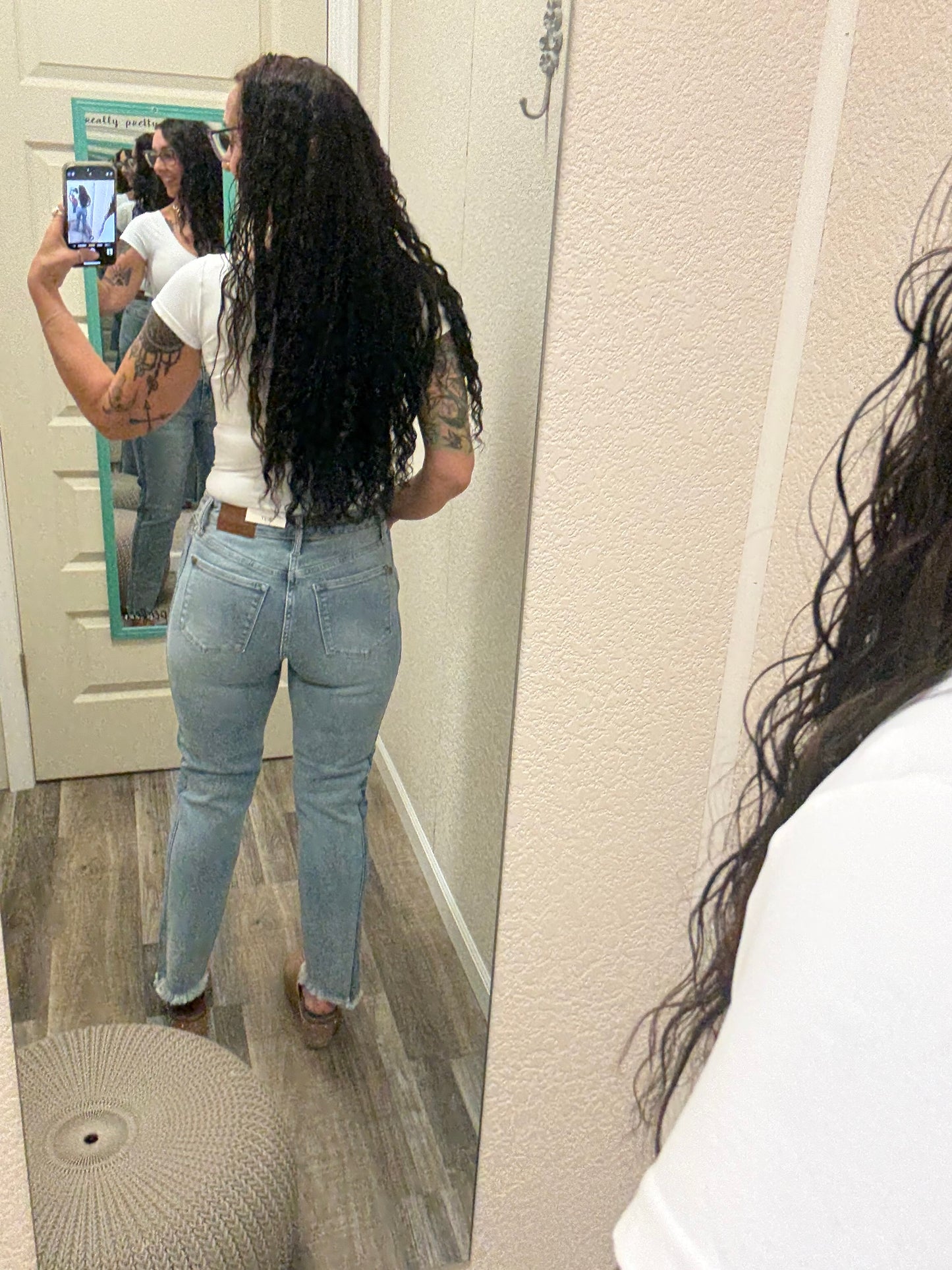Nicole Vintage Wash Fray Hem Slim Fit Judy Blue Jeans