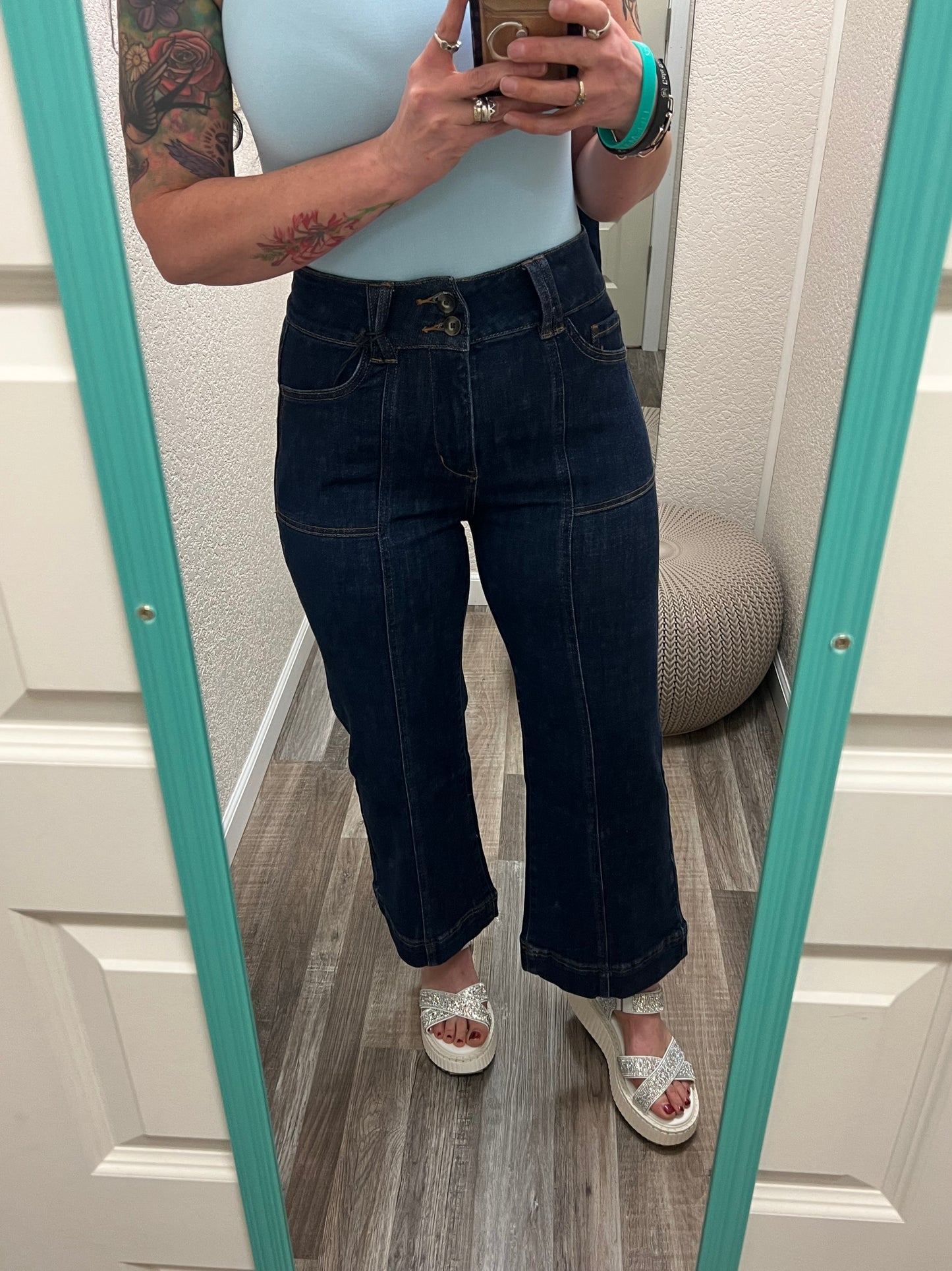Michelle Cropped Wide Leg Mica Denim Pants