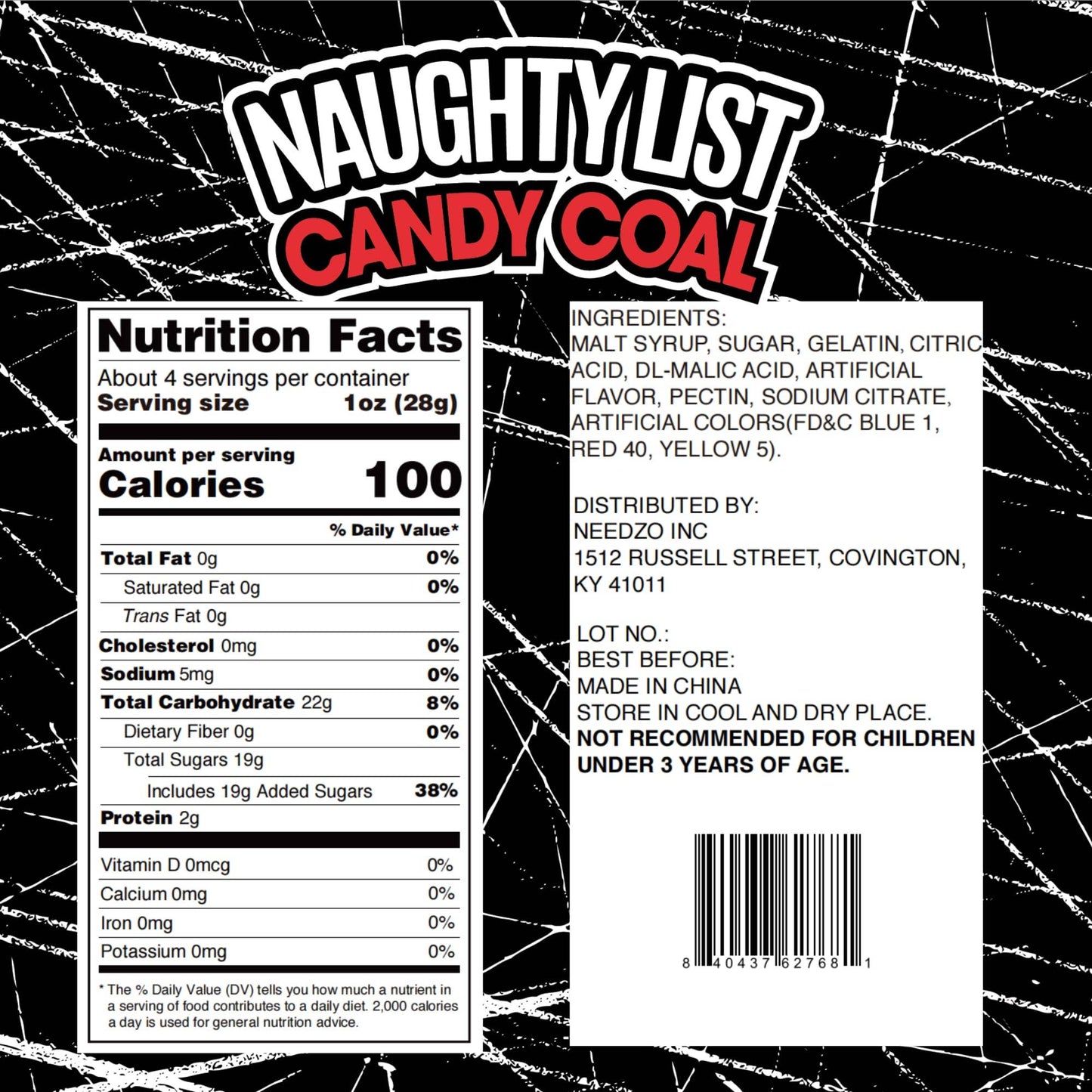 Christmas Candy Coal, Strawberry Gummies - Stocking Stuffer