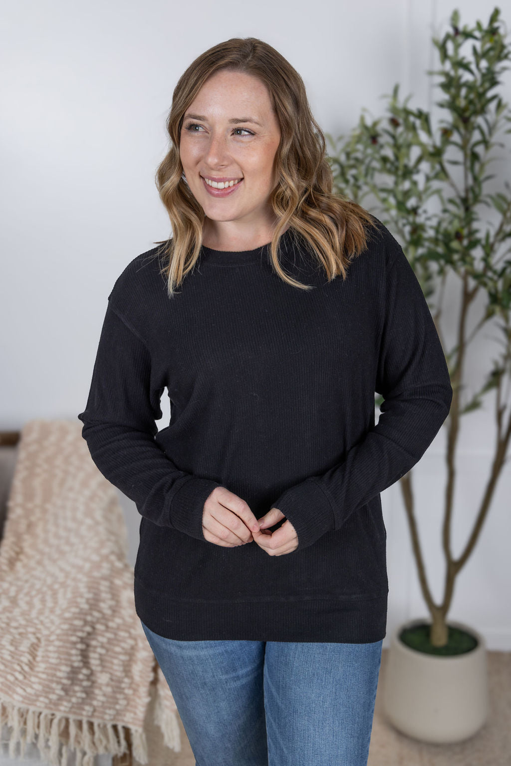 IN STOCK Corrine Ribbed Pullover Top - Black
