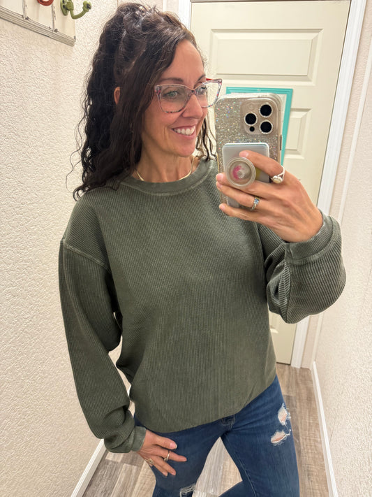 Hunter Green Luxe Corded Crew