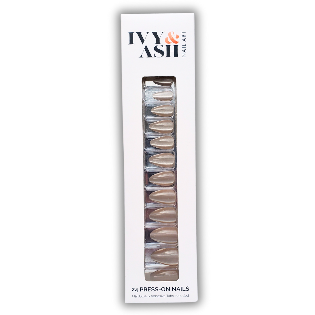 Cat Eye | Neutral Shiny Short Almond Press-On Nails Set