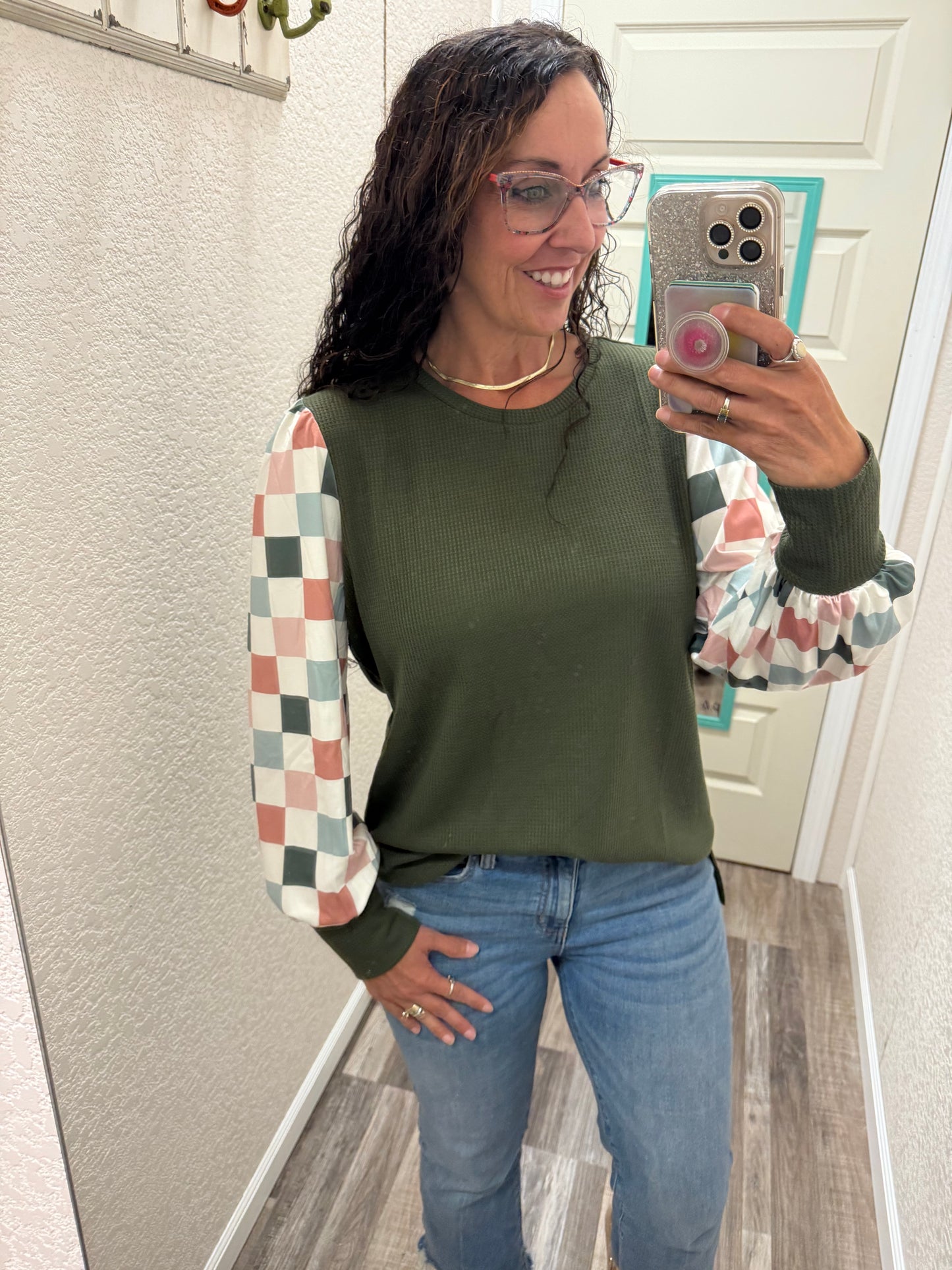Parker Plaid Patchwork Long Sleeve Top