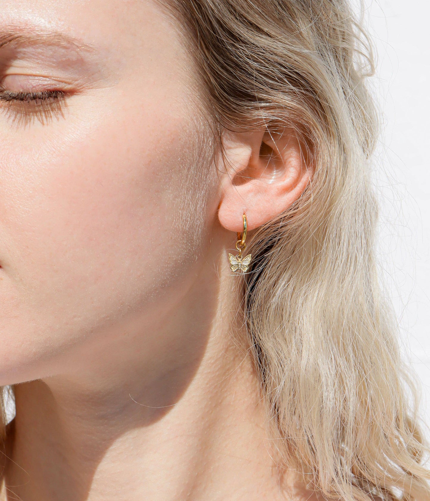 18K Gold PVD Stainless Steel Butterfly Huggie Earrings: Gold
