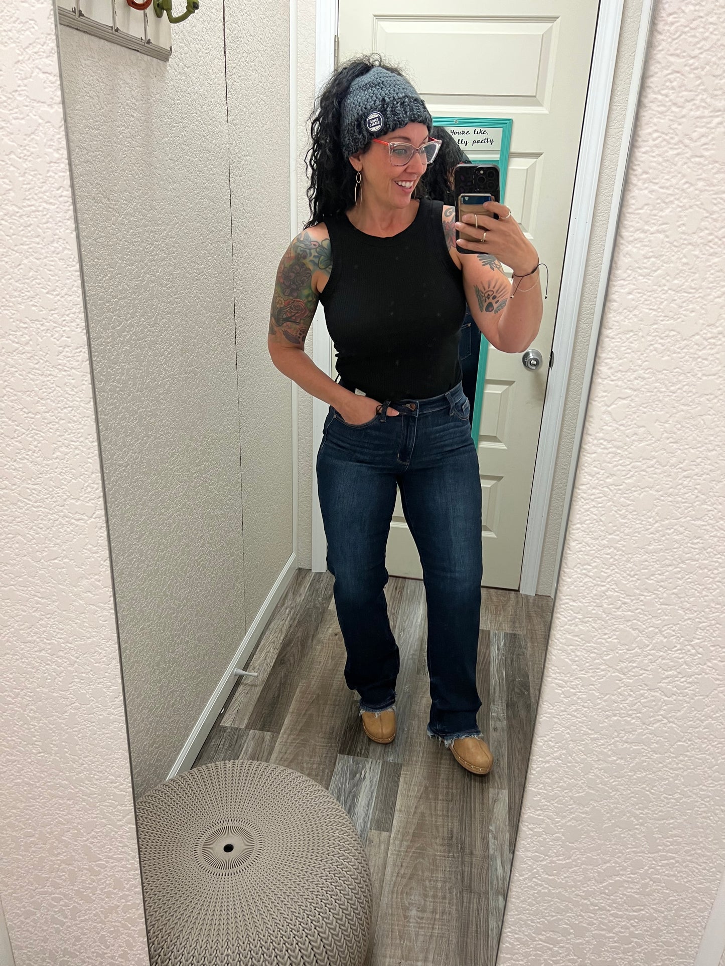 Cecelia Judy Blue Mid Rise Fray Hem Straight Leg Jeans