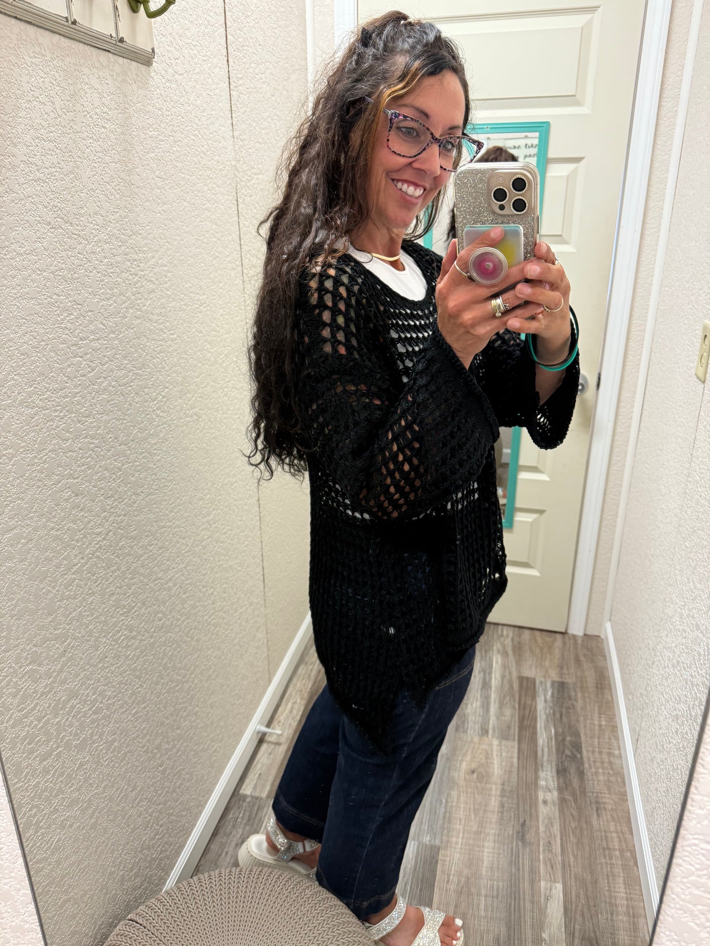 Black Beauty Crochet Long Sleeve Top