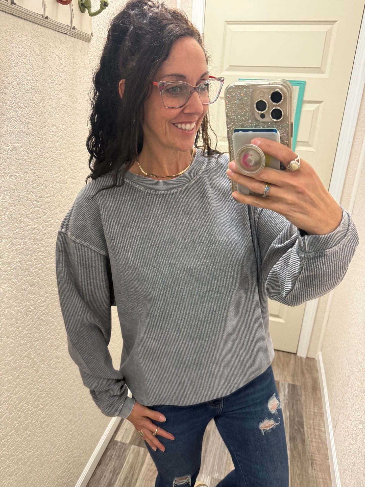 Pewter Luxe Corded Crew