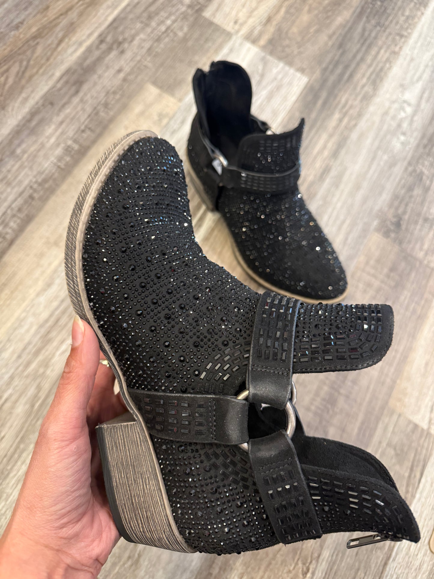 Raquel BLACK JEWELED HARNESS ROUND TOE BOOTIES