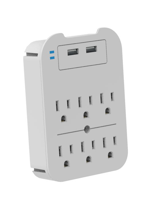 Black Charge Surge Protector, 6 Outlets/2 USB Ports