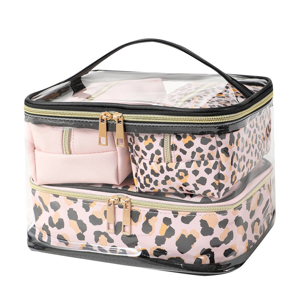 4pc Cheetah Pink Cosmetic Set
