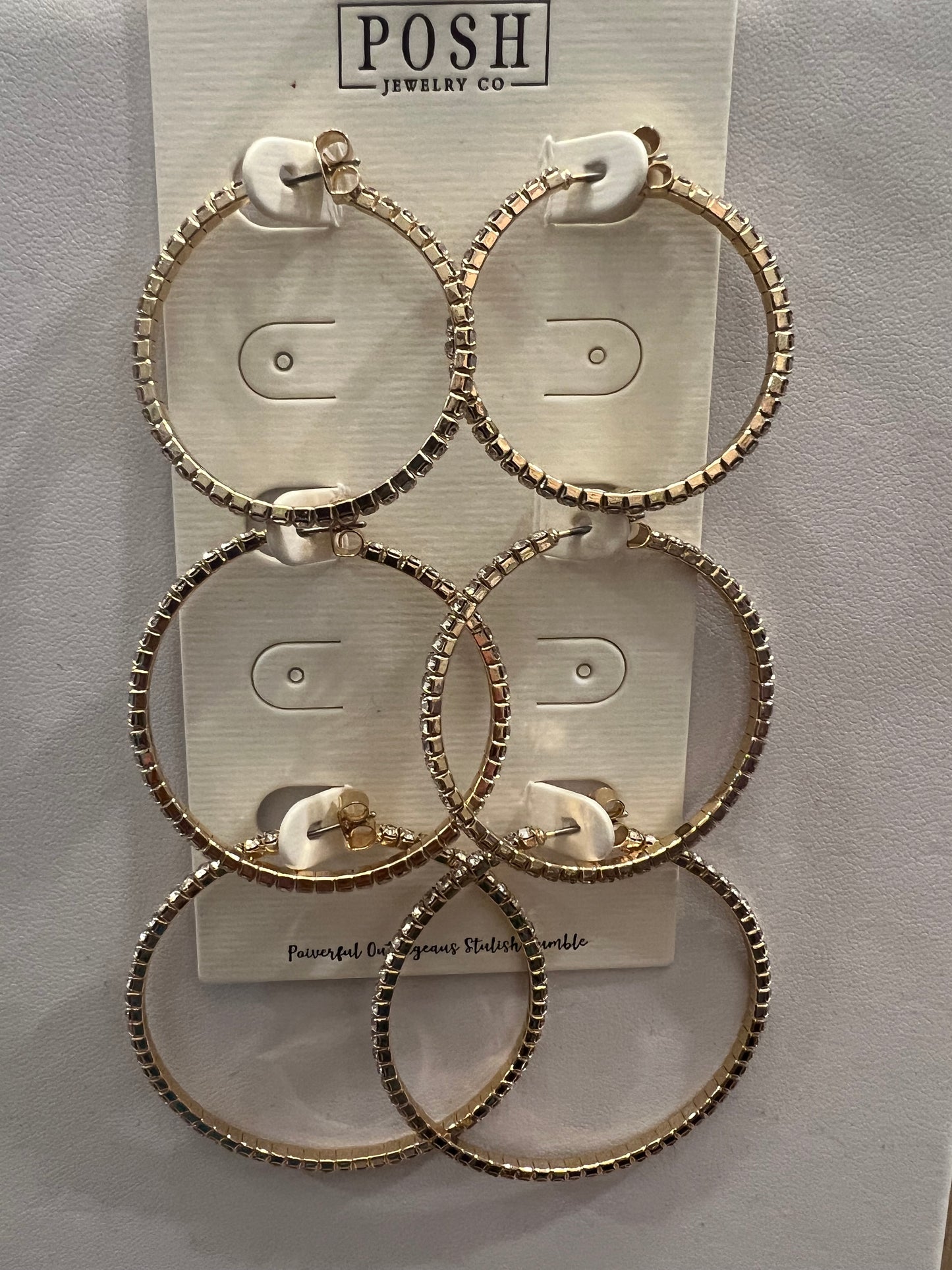 3 Gold Rhinestone Hoop earrings