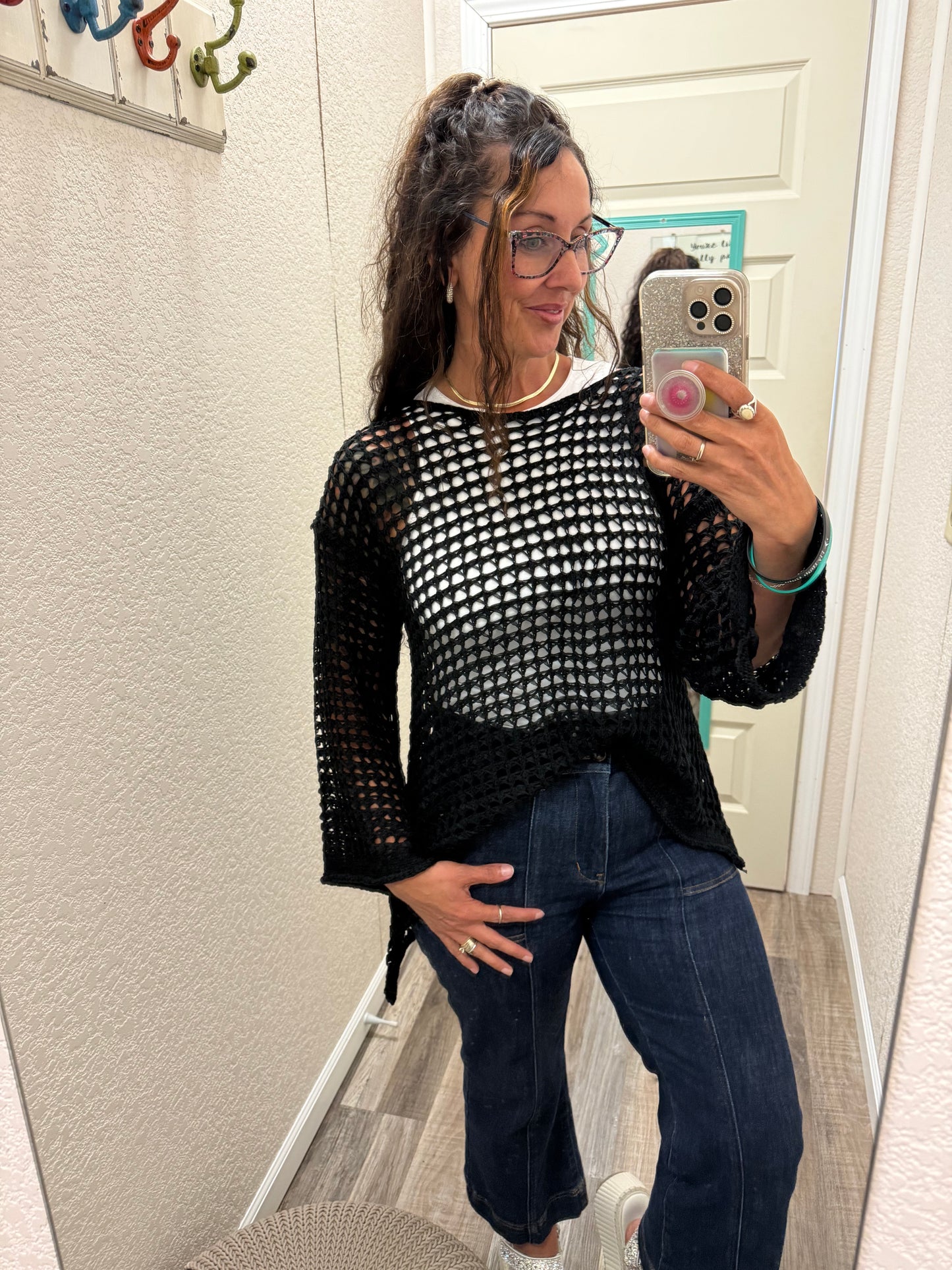 Black Beauty Crochet Long Sleeve Top