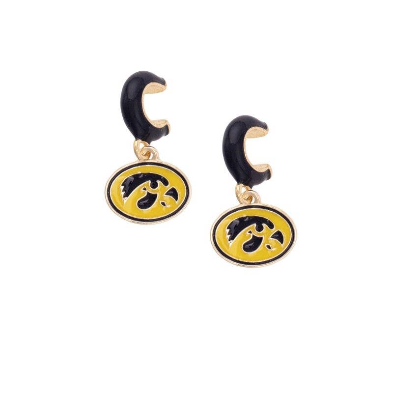 Iowa Hawkeyes Enamel Logo Huggie Hoop Earrings in Black