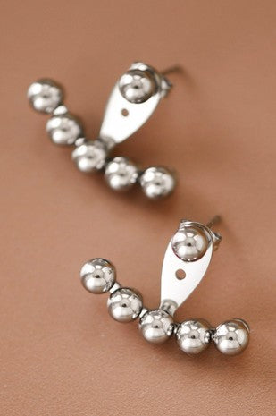 Silver stainless steel ear jacket earrings