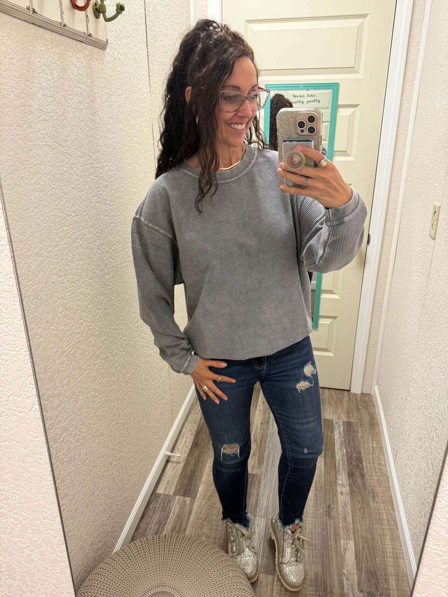 Pewter Luxe Corded Crew