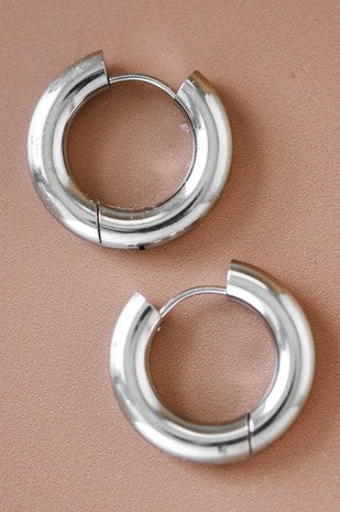 Silver thick hoop non-tarnish earrings