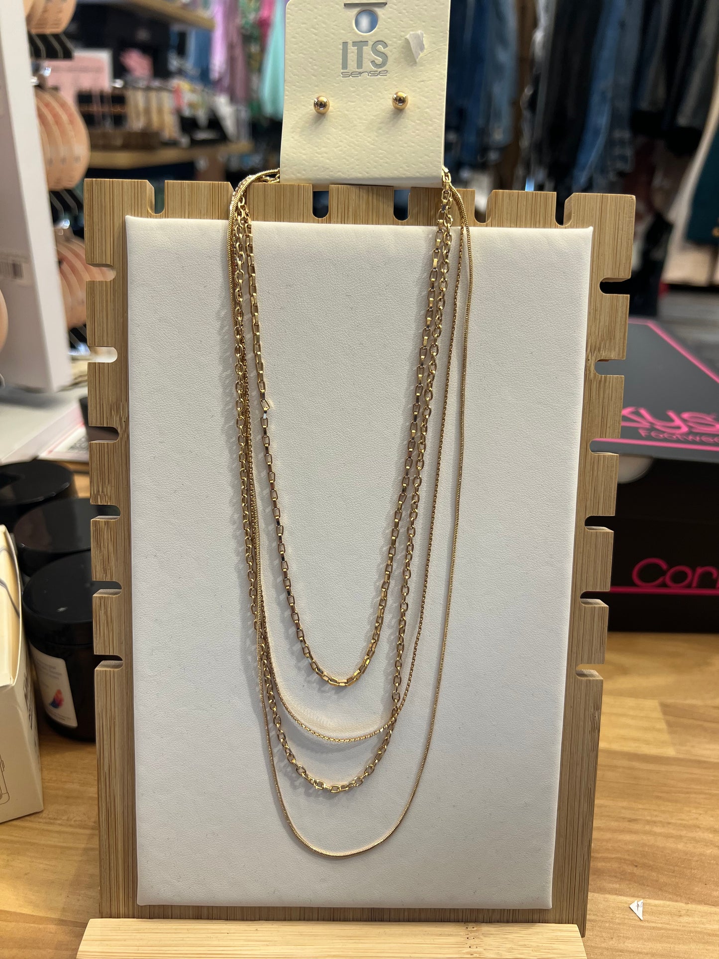 Gold Stack Necklace With matching stud earrings