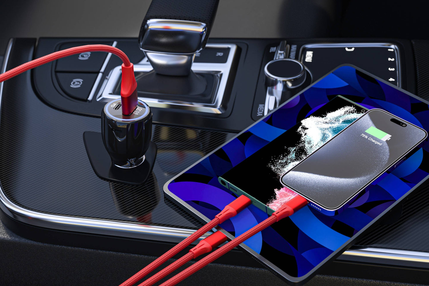 3-in-1 Blue Cable For IPhone/Ipad & Android Devices