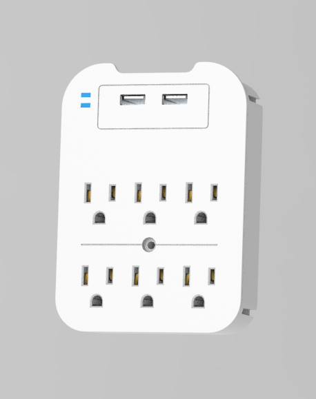 Black Charge Surge Protector, 6 Outlets/2 USB Ports