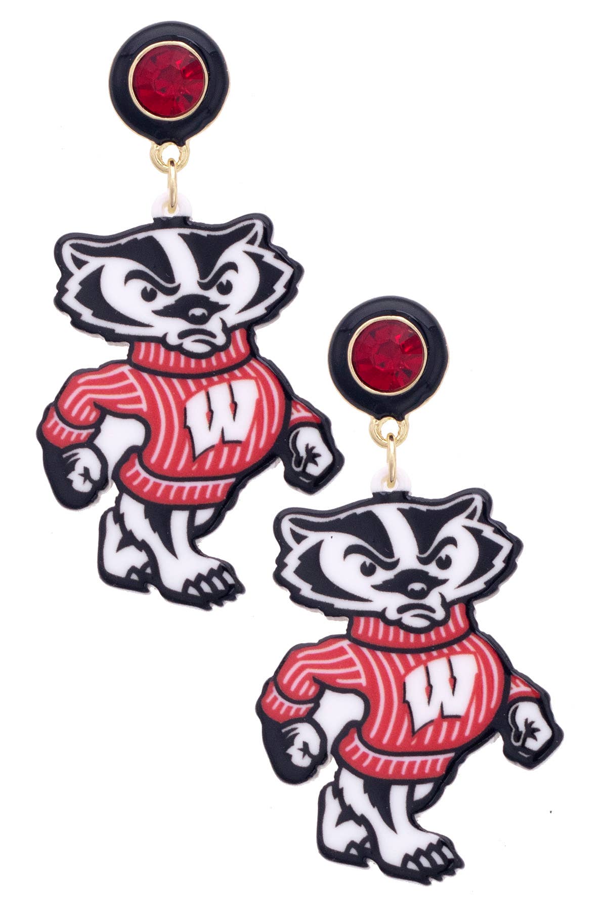 Wisconsin Badgers Resin Mascot Earrings in Red