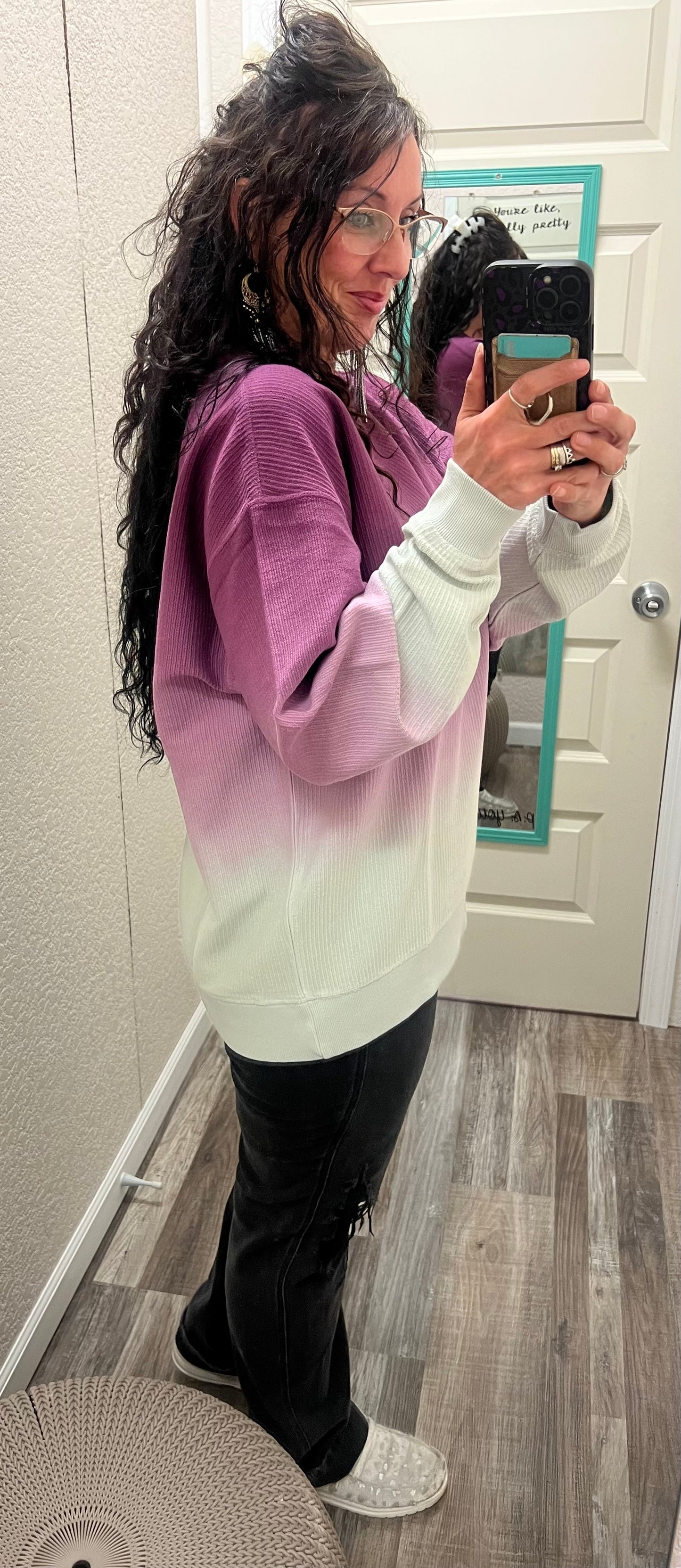 Italian Plum/Ice Grey Ombré Cozy Corded Crew
