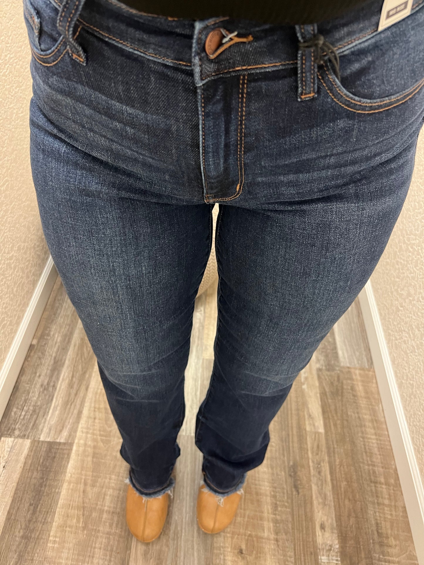 Cecelia Judy Blue Mid Rise Fray Hem Straight Leg Jeans