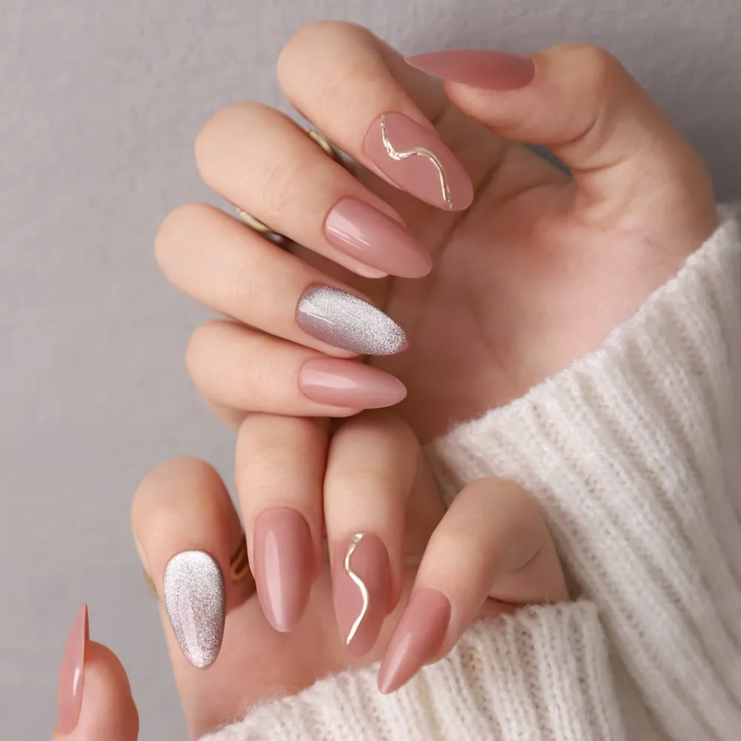 Mauve Mirage | Mauve Cat Eye Gold Swirl Press-On Nails Set