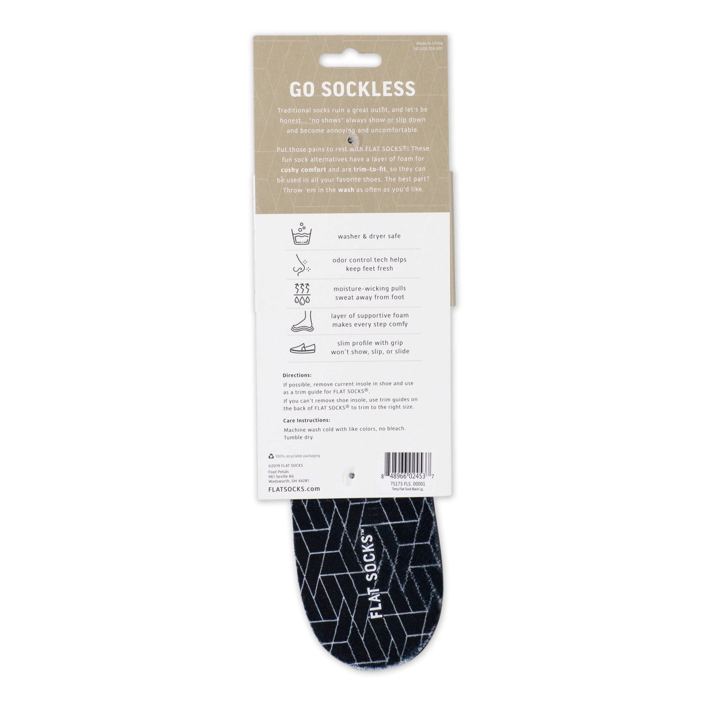 Black Geo FLAT SOCKS: Small (up to Women's 11, Men's 10)