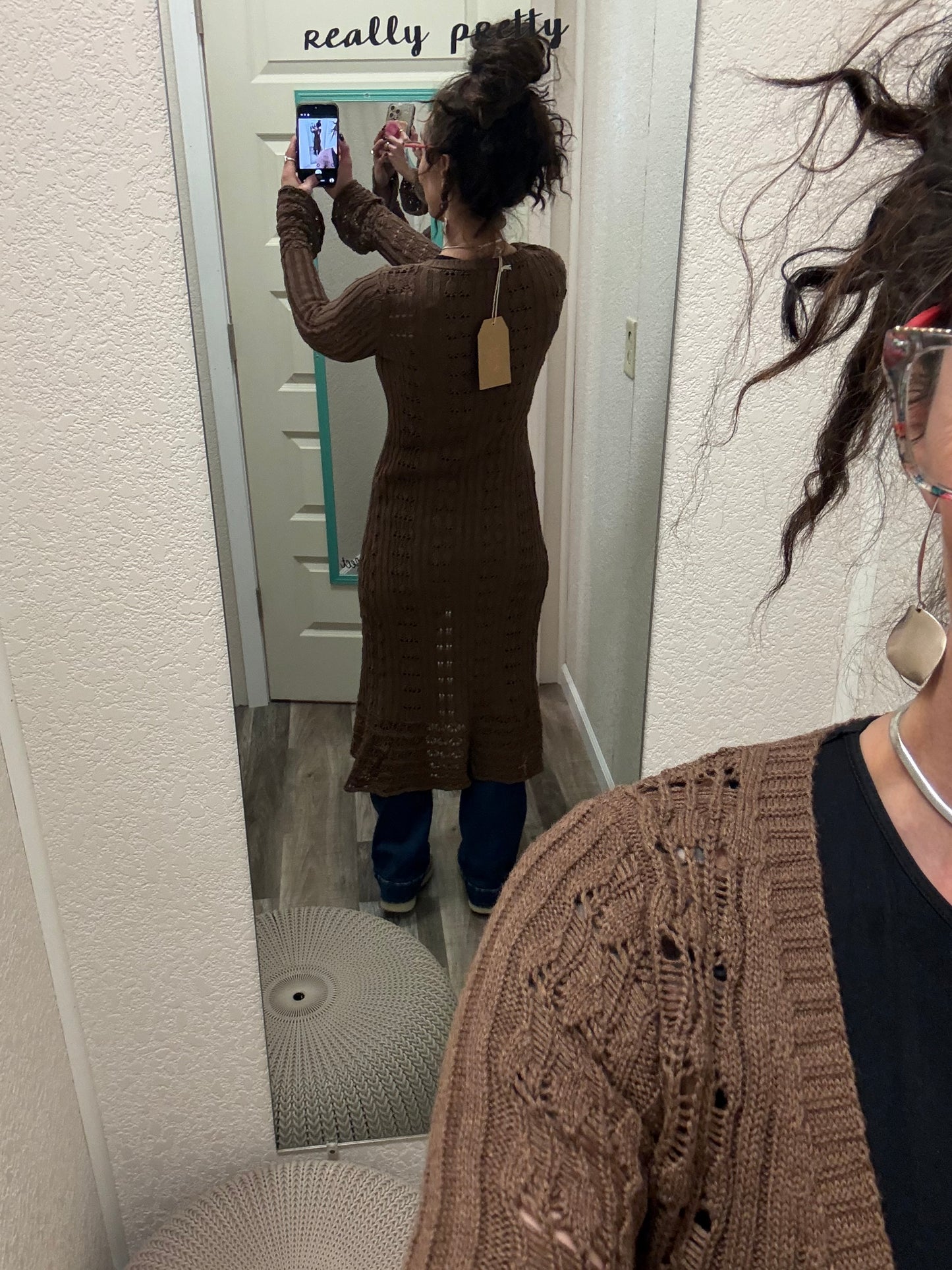 Aphrodite Greek Goddess Open Knit From Flared Long Cardigan