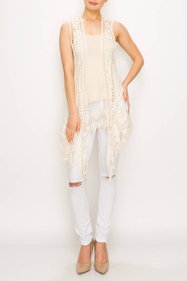 Veronica Open-Front Crochet Lace Vest