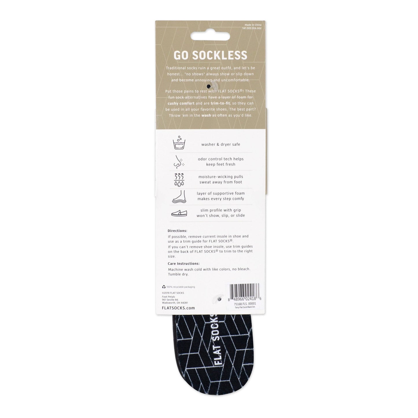Black Geo FLAT SOCKS: Small (up to Women's 11, Men's 10)