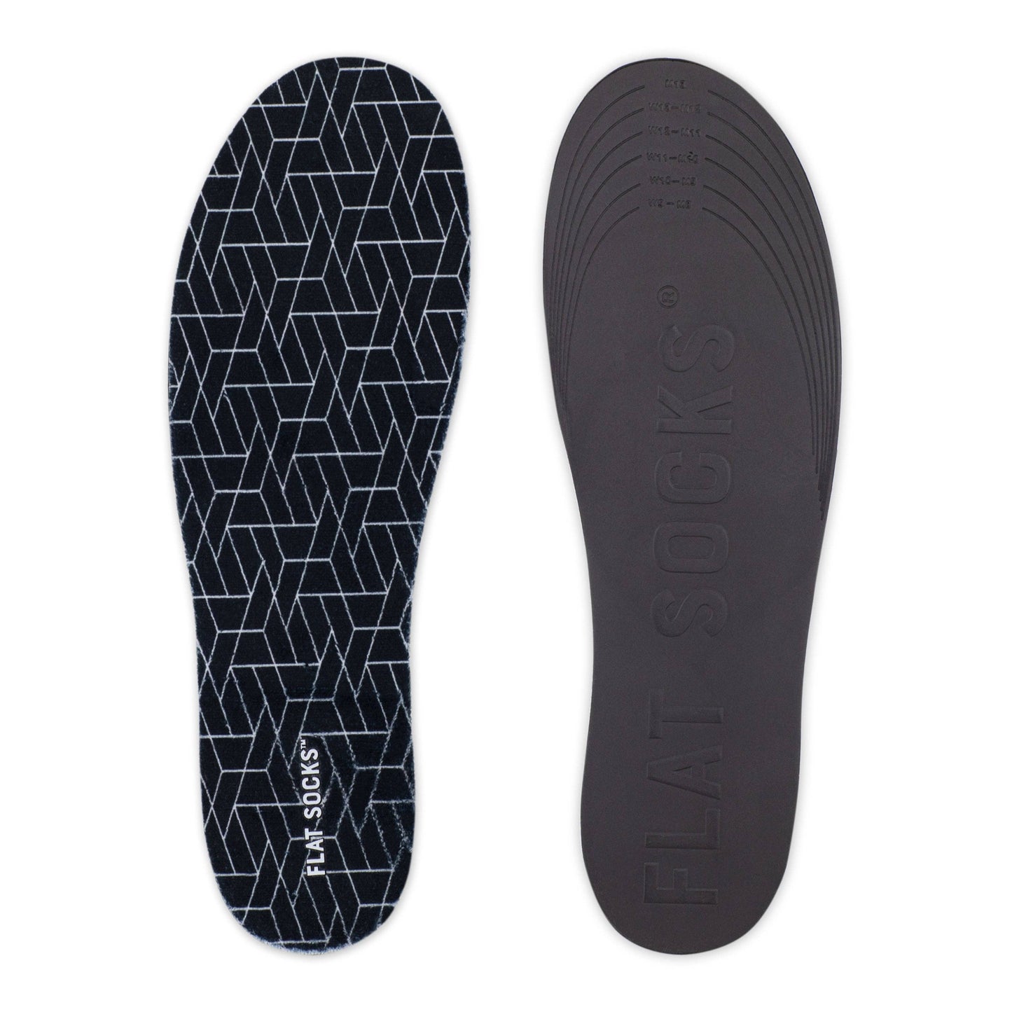 Black Geo FLAT SOCKS: Small (up to Women's 11, Men's 10)