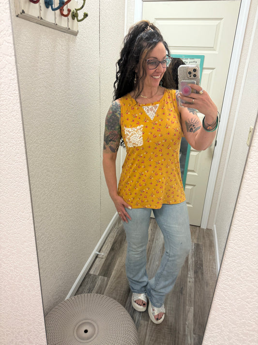 Kimber Mustard Floral Sleeveless Top