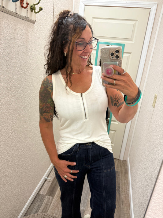 Mila Zipper Tank - White